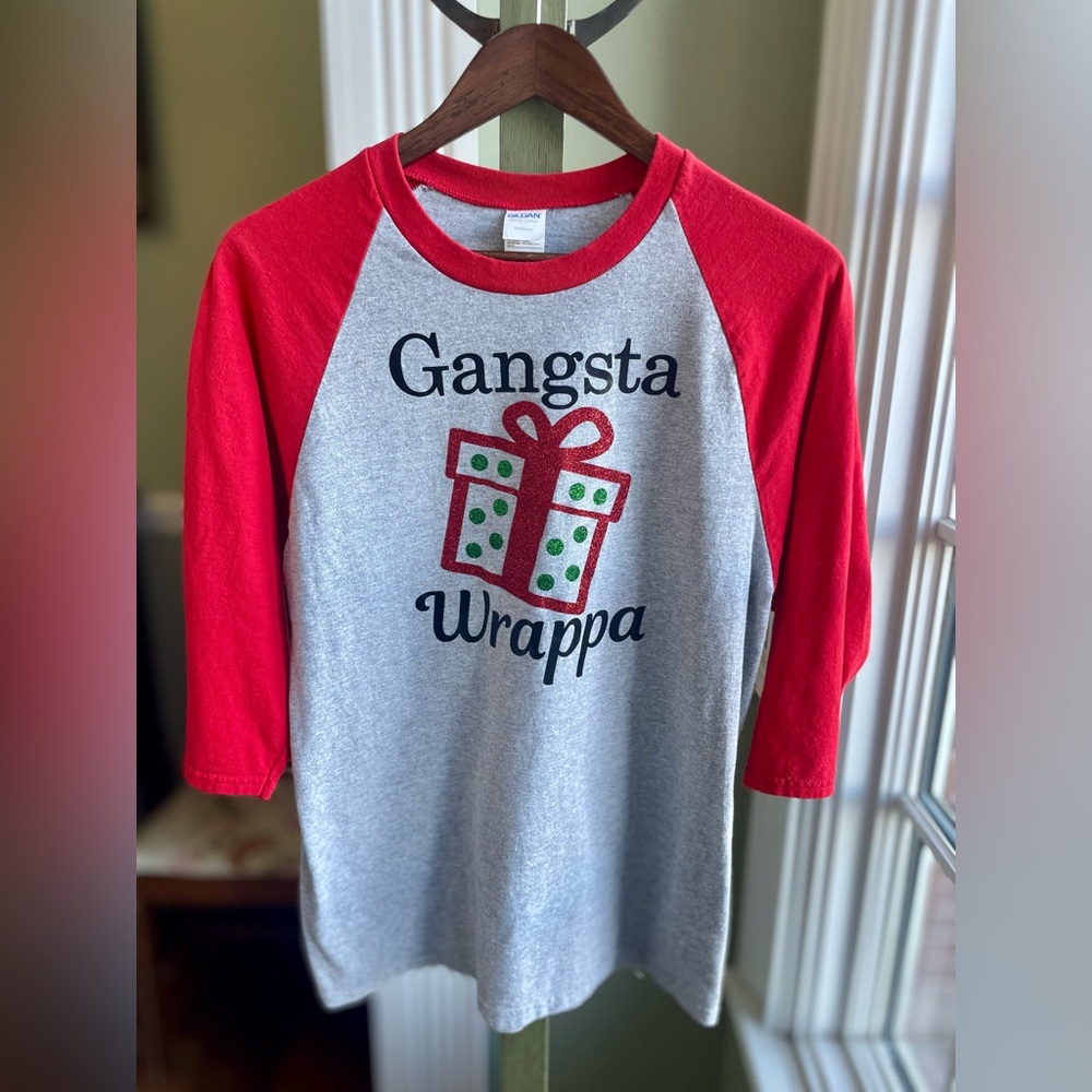 Funny Christmas Cotton Top “Gangsta Wrappa” Women’s Medium